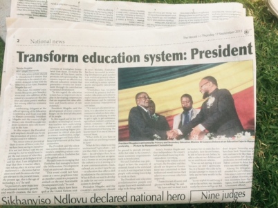 Newspaper article covering Mugabe's speech the day after